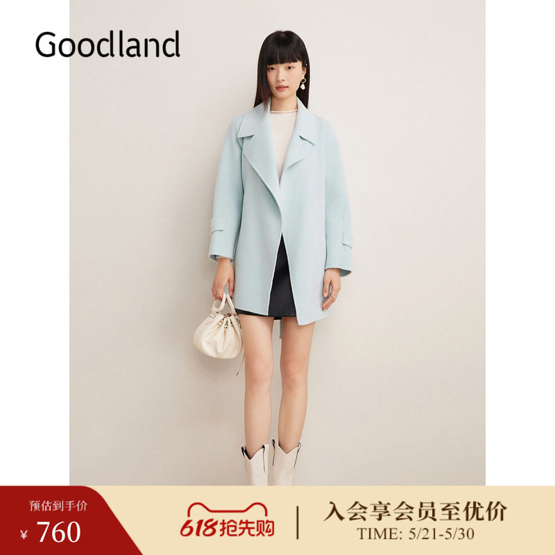 【100绵羊毛】Goodland美地女装冬季时尚双面毛呢大衣一手