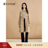YINER音儿专选秋季 艾草纤维复古长款 风衣驼色收腰外套