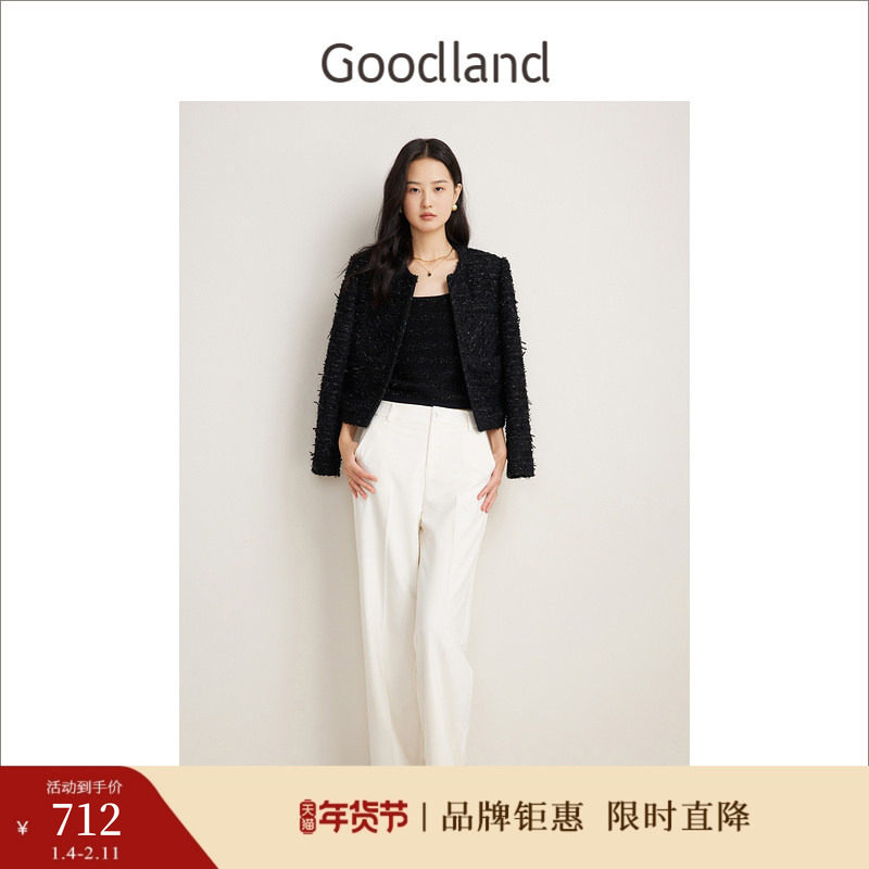 Goodland美地女装春季法式优雅小香风亮丝粗花呢短外套,女装/女士精品,短外套,淘宝优惠券,粉丝福利购,淘宝优惠卷