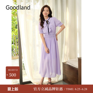 Goodland美地夏季法式风情褶仙女裙荷叶边连衣裙