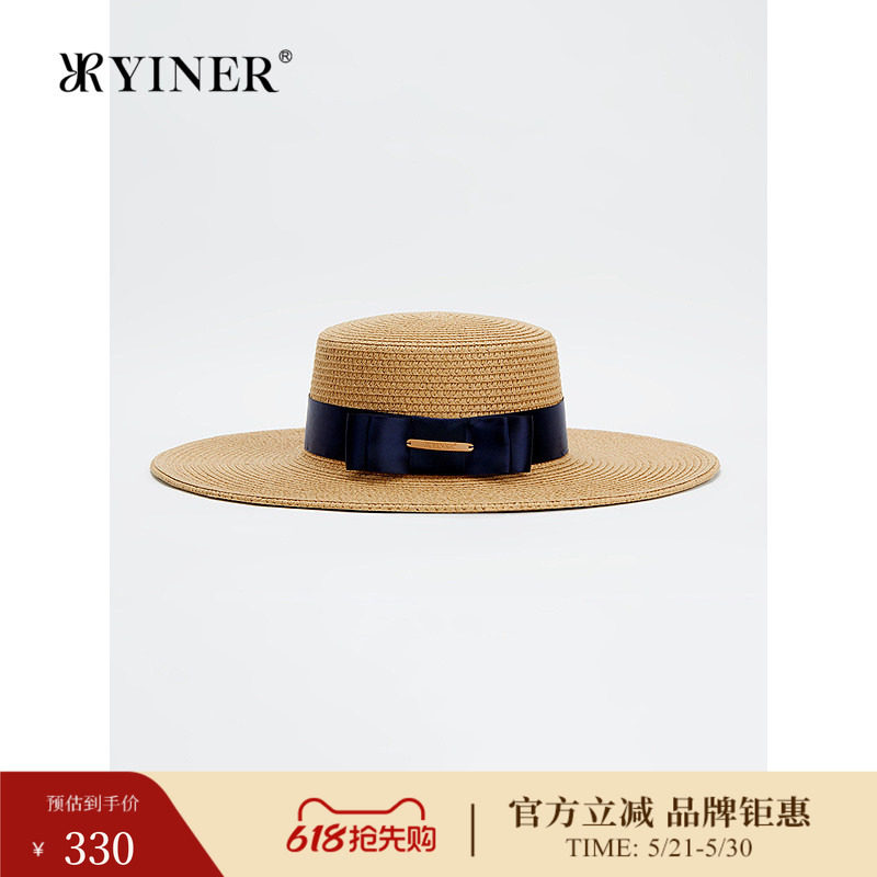 YINER音儿春季新款女士法式高级巴拿马度假平顶海边遮阳帽
