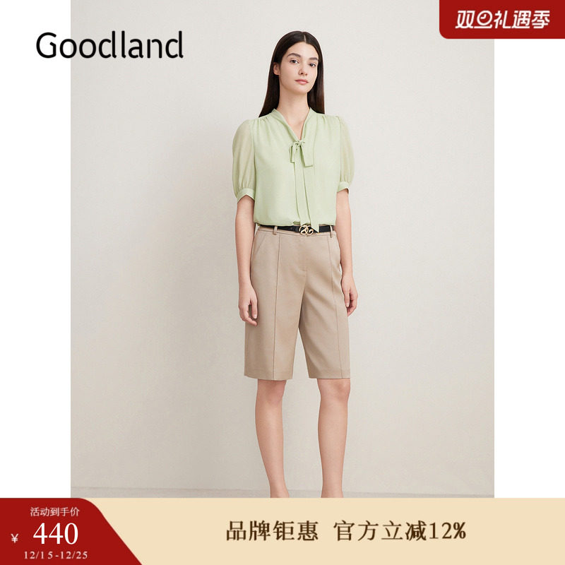 【醋酸系列】Goodland美地夏季高腰直筒五分职场短裤