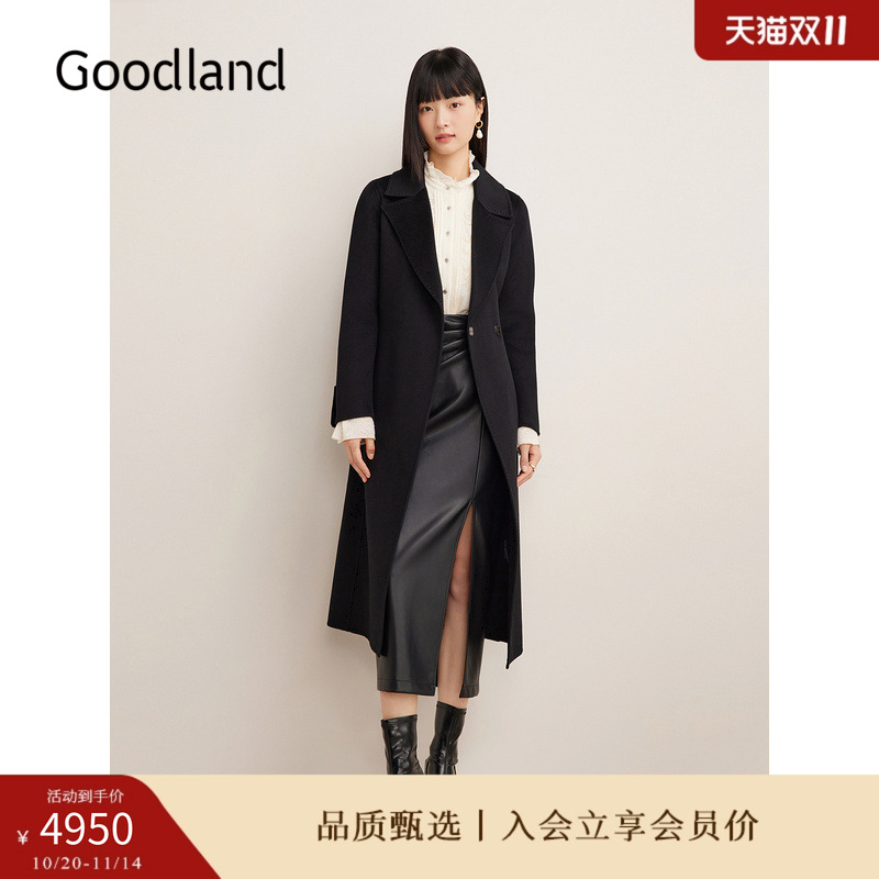 【100山羊绒】Goodland美地2024冬季新款双面毛呢大衣法式外套