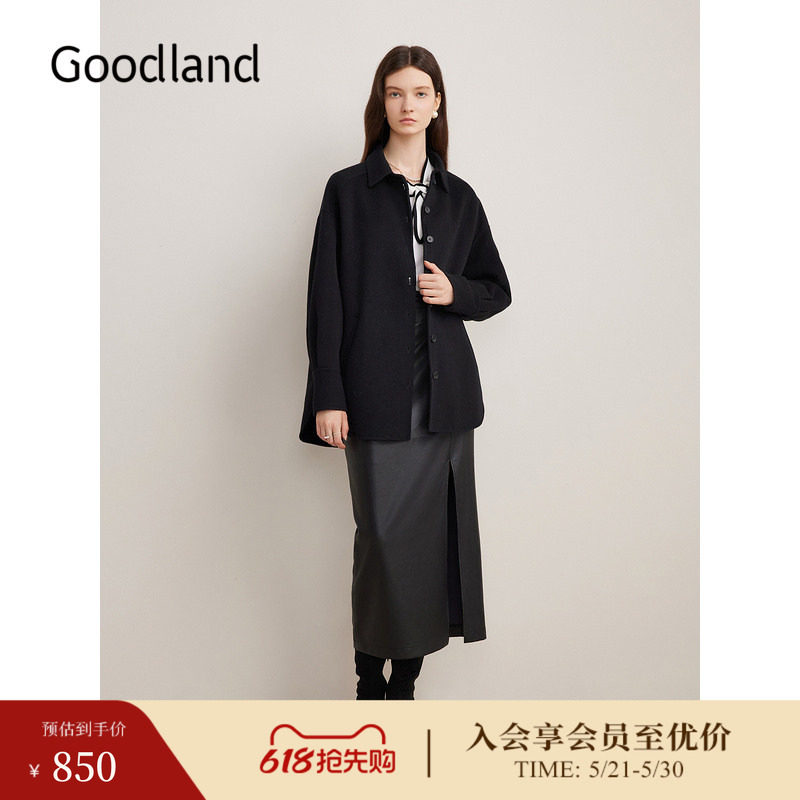 【100美丽诺羊毛】Goodland美地女装冬季时尚休闲衬衫式毛