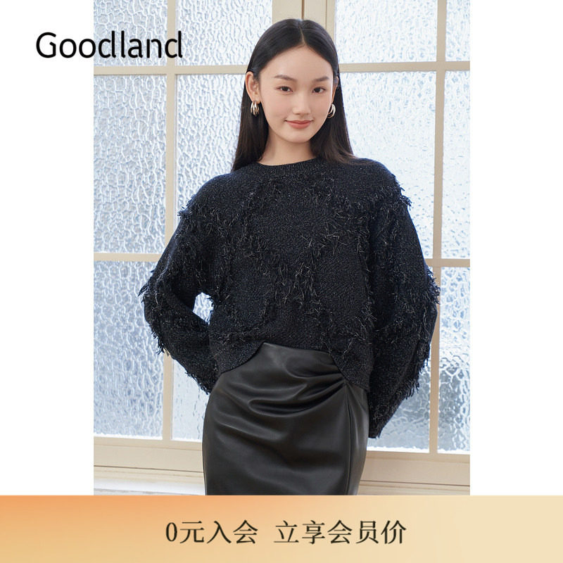 Goodland美地女装女装冬季时尚时尚立体剪花羊毛混纺针织衫套头