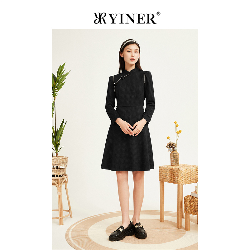 【摩登中式】YINER音儿专选女装冬季提花国风连衣裙
