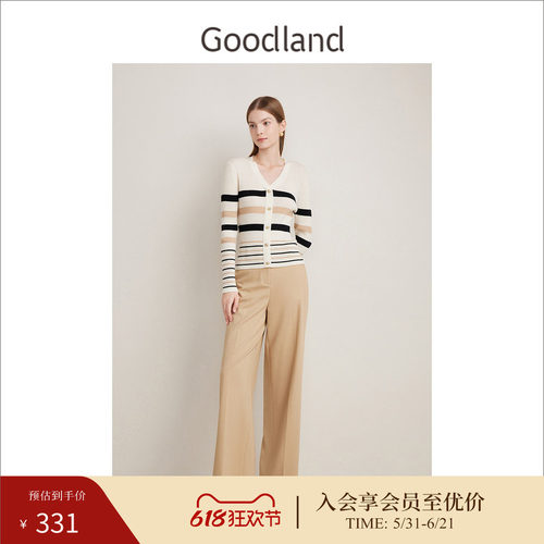 Goodland美地春季法式优雅上衣Bridget Riley条纹针织衫