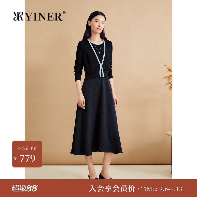音儿秋季法式羊毛开衫连衣裙图片