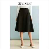 优雅钉珠织条高腰A字半身裙小黑裙 法式 YINER音儿专选女装 冬季