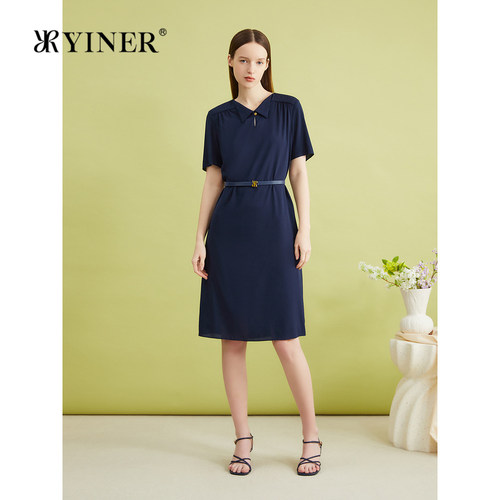 YINER音儿夏季弹力建宏绉桑蚕丝法式连衣裙