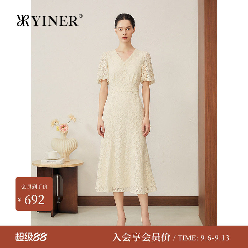 音儿夏季法式烫金蕾丝鱼尾婚裙图片