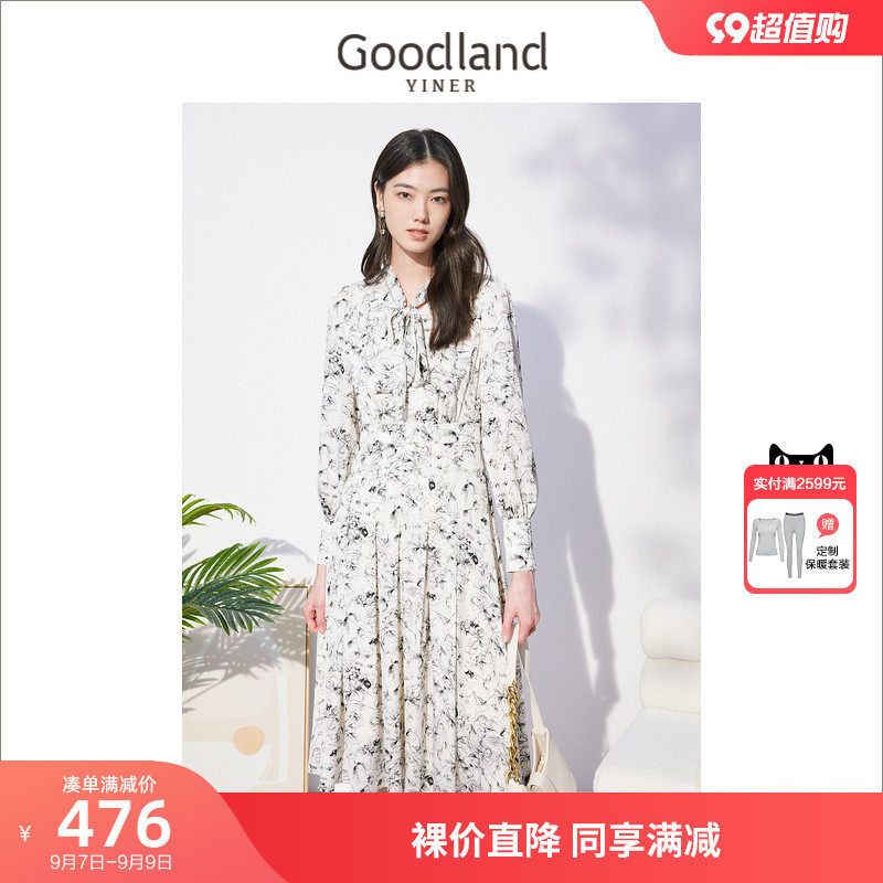 音儿美地女装2022秋季新款水墨a字裙蝴蝶结长袖连衣裙怎么样,好用不?