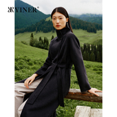YINER音儿冬季 100山羊绒 两穿领双面毛呢大衣外套