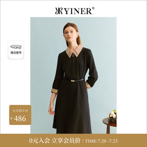 YINER音儿专选冬季设计感POLO领撞色法式连衣裙配腰带