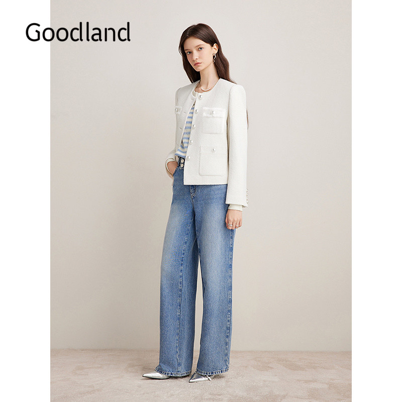 【名媛小香风】Goodland美地女装冬季时尚羊毛花纱休闲短外套