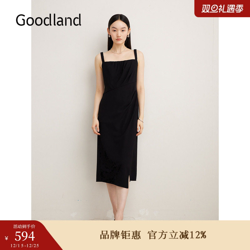 【醋酸系列】Goodland美地夏季法式小黑裙吊带连衣裙