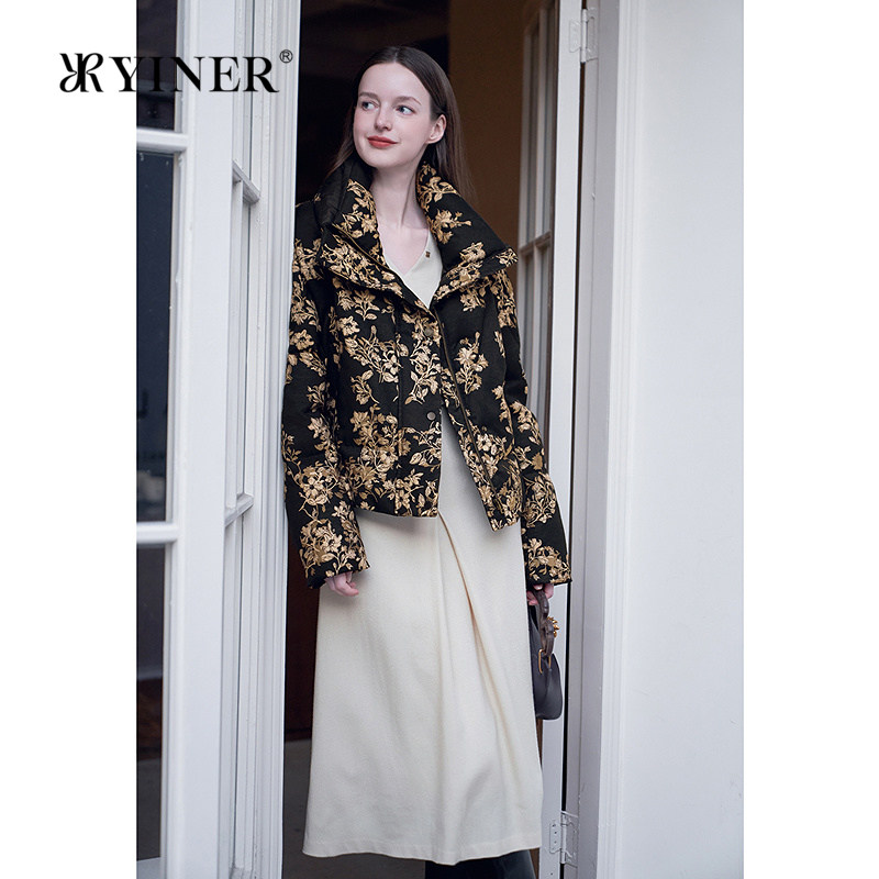 【木兰花系列】YINER音儿女装冬季时尚蓬松云感白鹅绒提花羽绒服