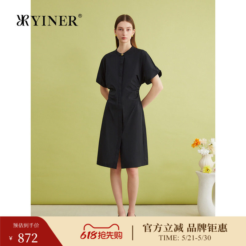 YINER音儿专选夏季国风复古简约收腰纯棉连衣裙