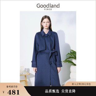 含桑蚕丝山羊绒羊毛双面呢大衣 Goodland美地女装 冬季