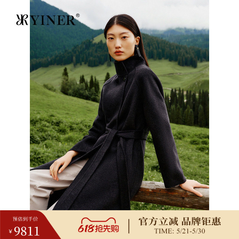 【100山羊绒】YINER音儿冬季两穿领双面毛呢大衣外套