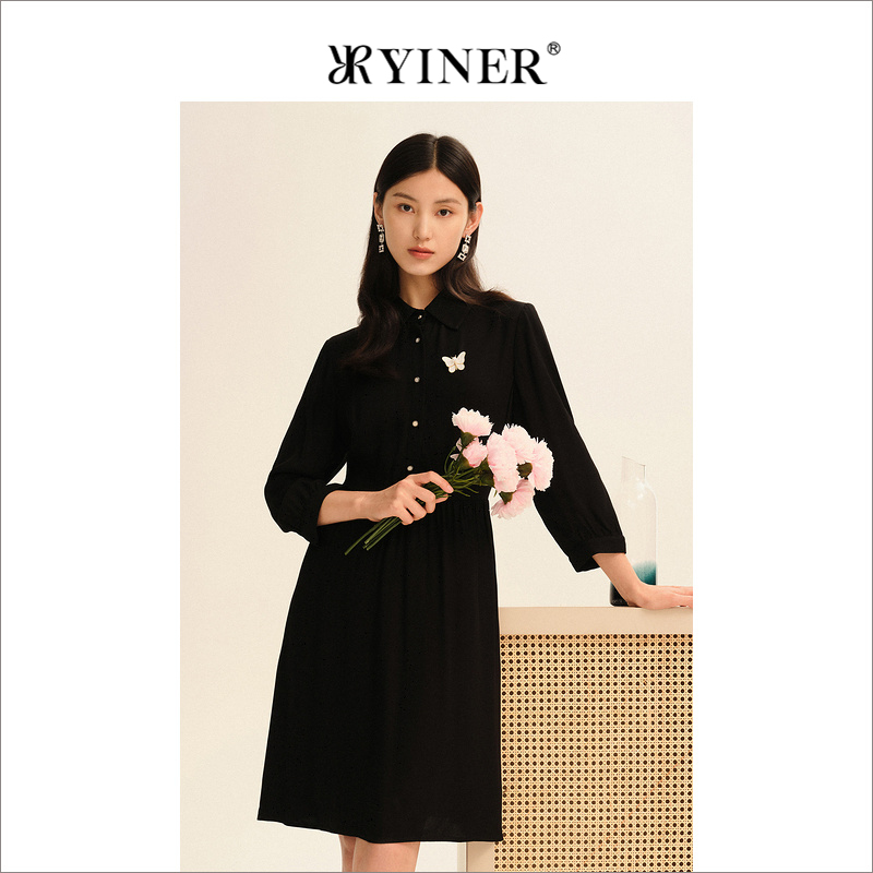 【醋酸系列】YINER音儿专选女装秋季醋酸翻领连衣裙