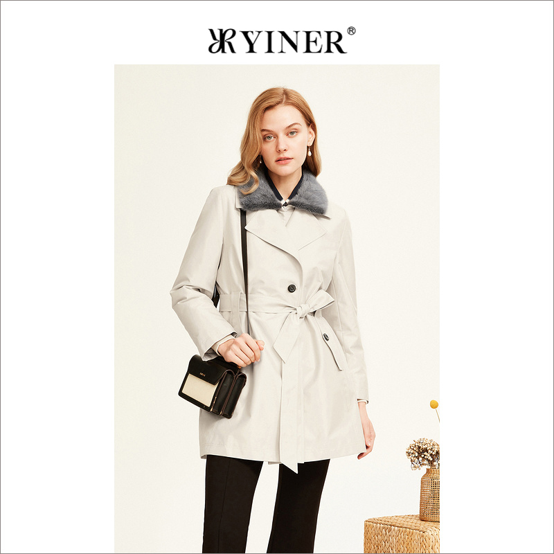 YINER音儿专选女装冬季水貂毛领皮草外套可脱卸内胆派克服