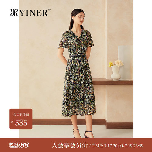 【周末花园】YINER音儿专选夏新款超细旦璀璨生花印花连衣裙