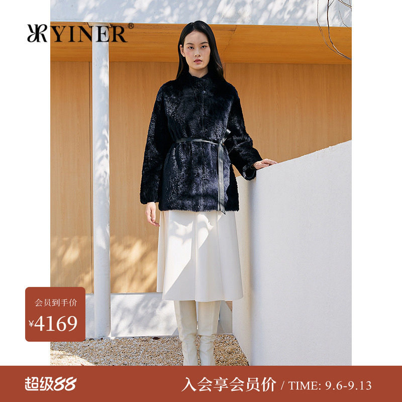 YINER音儿专选冬季新款一手长立领羊皮毛一体皮草外套女加厚大衣