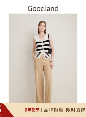 Goodland美地春季法式优雅Bridget Riley条纹背心羊毛马甲