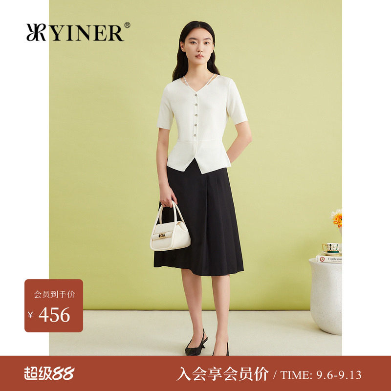YINER音儿专选夏季法式优雅镂空V领毛针织衫松弛感上衣图片