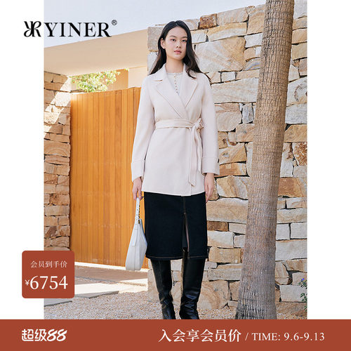 YINER音儿专选冬季新款阿拉善山羊绒本布腰带一手长毛呢大衣