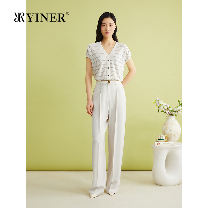 【真丝系列】YINER音儿女装夏季含桑蚕丝细条纹毛针织衫