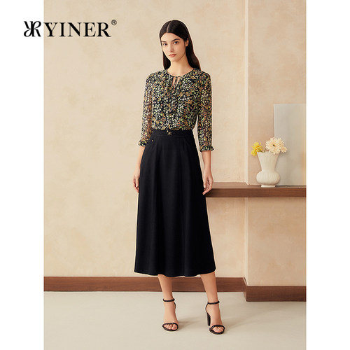 【周末花园】YINER音儿专选夏季新款璀璨生花印花衬衫轻上衣
