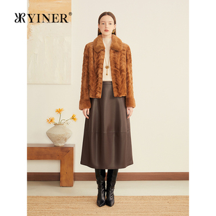 复古母貂毛皮拼貂设计短皮草外套 法式 YINER音儿专选2025春季 新款