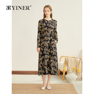 丝绉印花撞色立领雅韵收腰显瘦连衣裙 YINER音儿专选新款 舒心