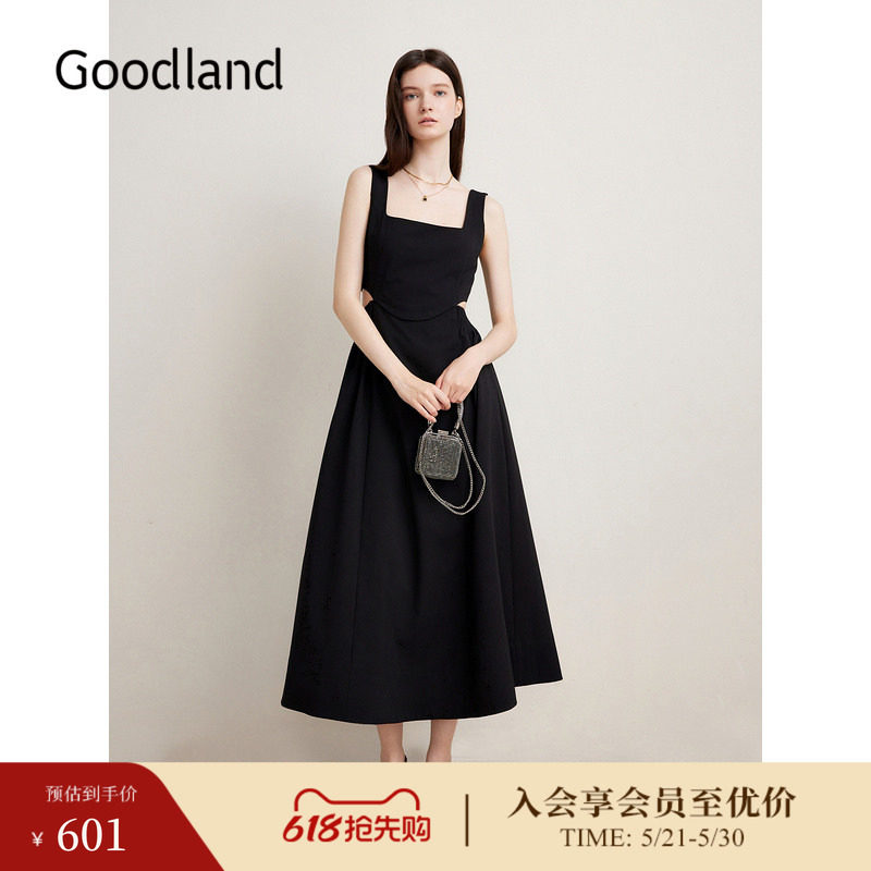 【博主同款】Goodland美地春季小黑裙舞蹈艺术家吊带连衣裙