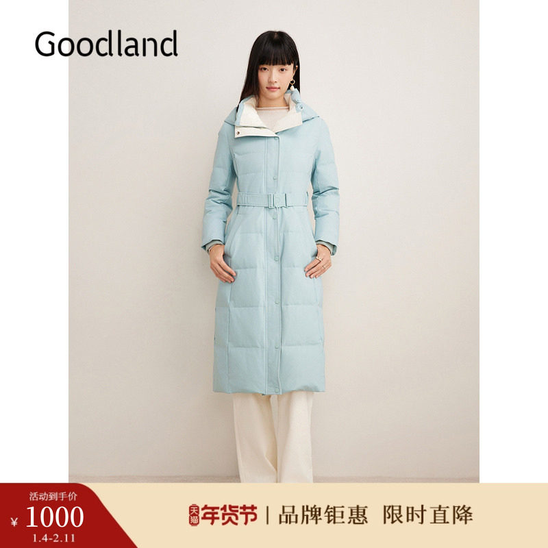Goodland美地女装冬季时尚厚实保暖高克重长款连帽廓形羽绒服,女装/女士精品,羽绒服,淘宝优惠券,粉丝福利购,淘宝优惠卷