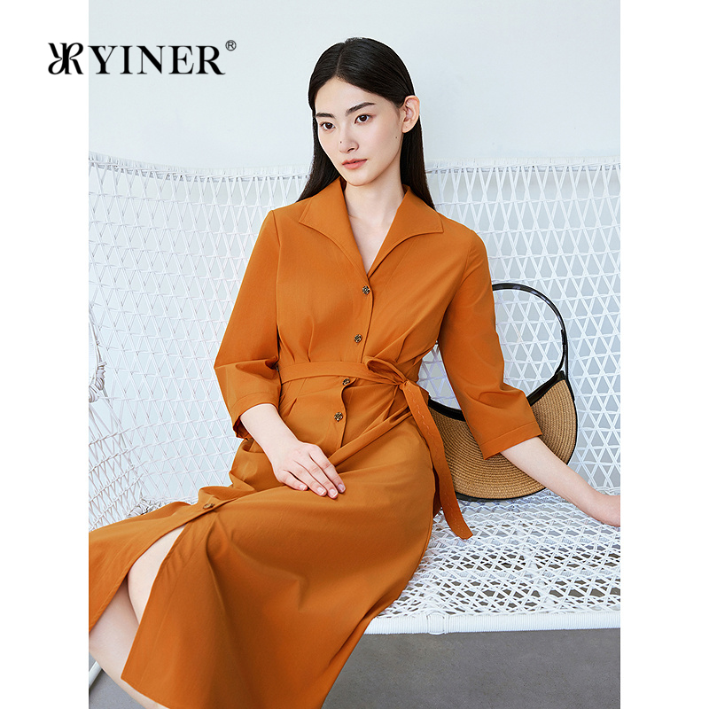 【周末花园】YINER音儿专选2025夏新款弹力复古百合花型领连衣裙