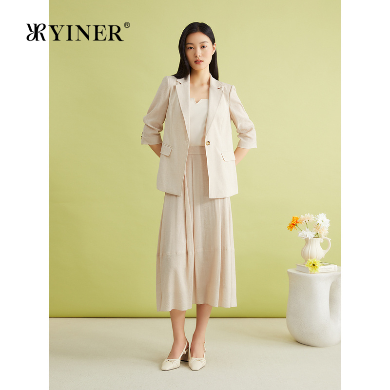 YINER音儿女装夏季法式优雅复古一手长休闲一粒扣短外套