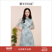 YINER音儿专选女装夏新中式绣花复古旗袍盘扣连衣裙