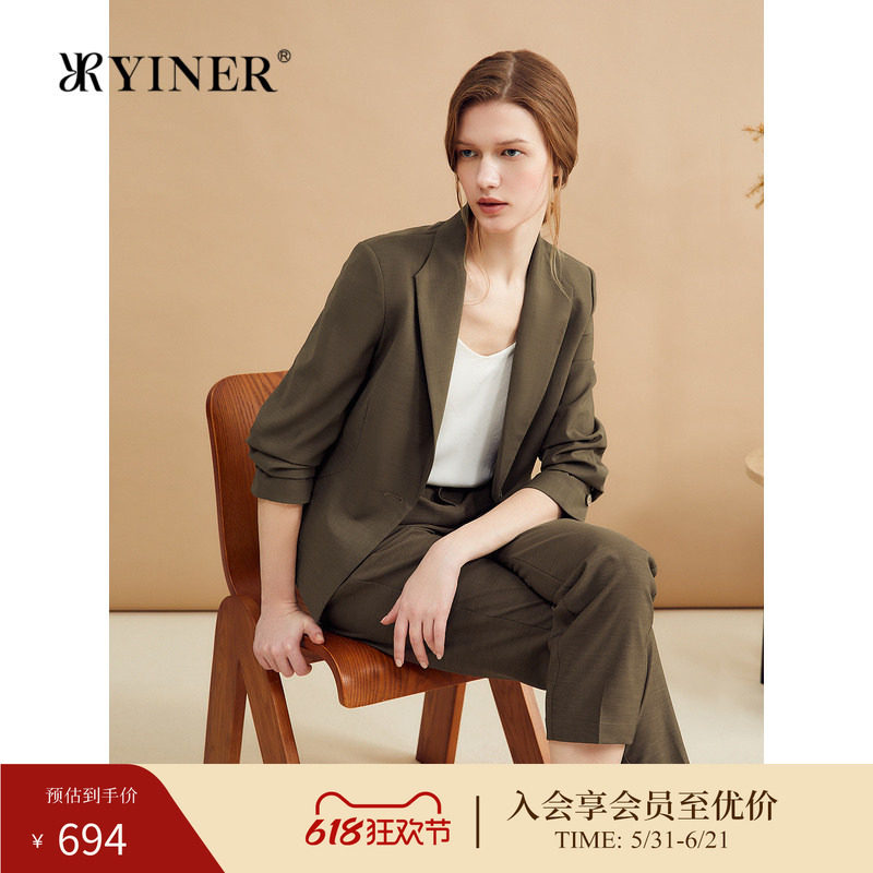 YINER音儿春季低弹丝摩卡一手长简约休闲西装短外套