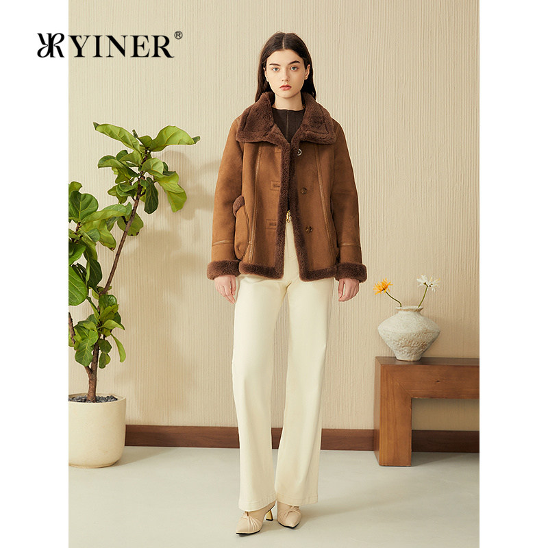 YINER音儿专选2025春季新款法式正反两面穿环保羊毛皮草短外