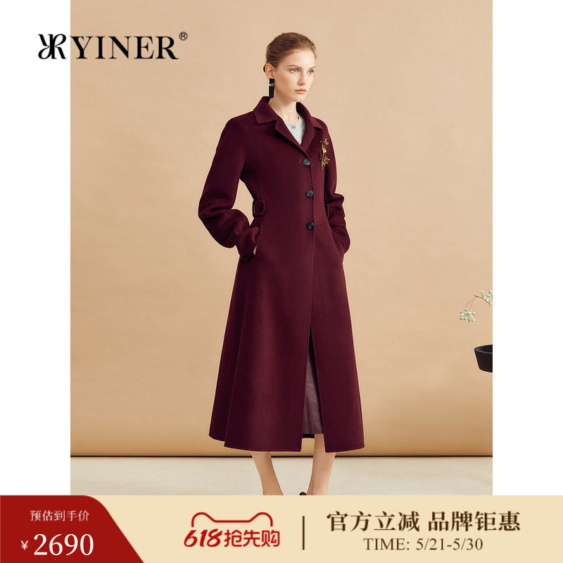 【安可拉红】YINER音儿冬季羊毛双面毛呢大衣外套