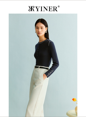 YINER音儿女装秋季女装羊毛法式优雅针织衫套头上衣