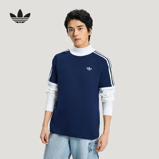 adidas阿迪达斯三叶草三条纹半袖春男3-STRIPES深蓝短袖T恤HZ9634