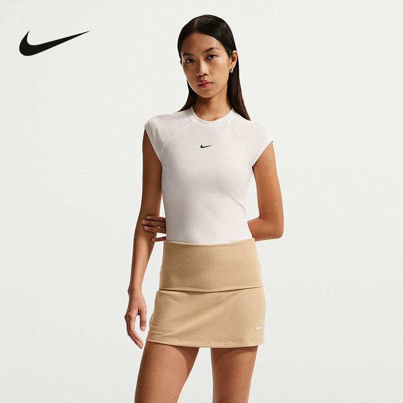 NIKE耐克女背心罗纹修身短款刺绣短袖跑步上衣运动T恤IF0243-133 - 实物图