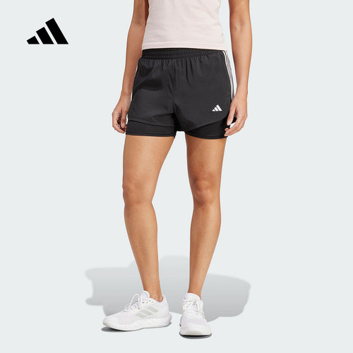 adidas阿迪达斯二合一运动健身三分裤紧身裤25夏女梭织短裤JJ3116
