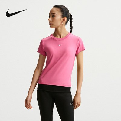 Nike耐克女短袖夏季刺绣LOGO圆领透气高腰半袖运动T恤FV5509-641