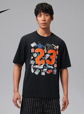 NIKE耐克春夏新款男子黑印花宽松透气运动休闲短袖T恤 IR6305-010