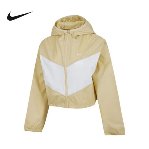NIKE耐克外套女2025夏拼接轻薄短款皮肤衣梭织连帽夹克HJ1183-783